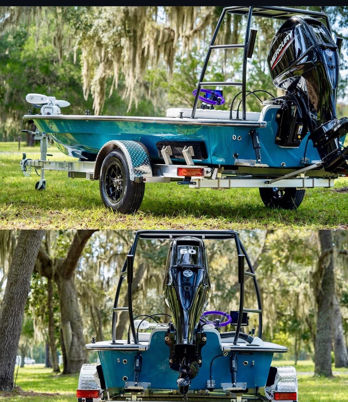 Custom teal flats boat