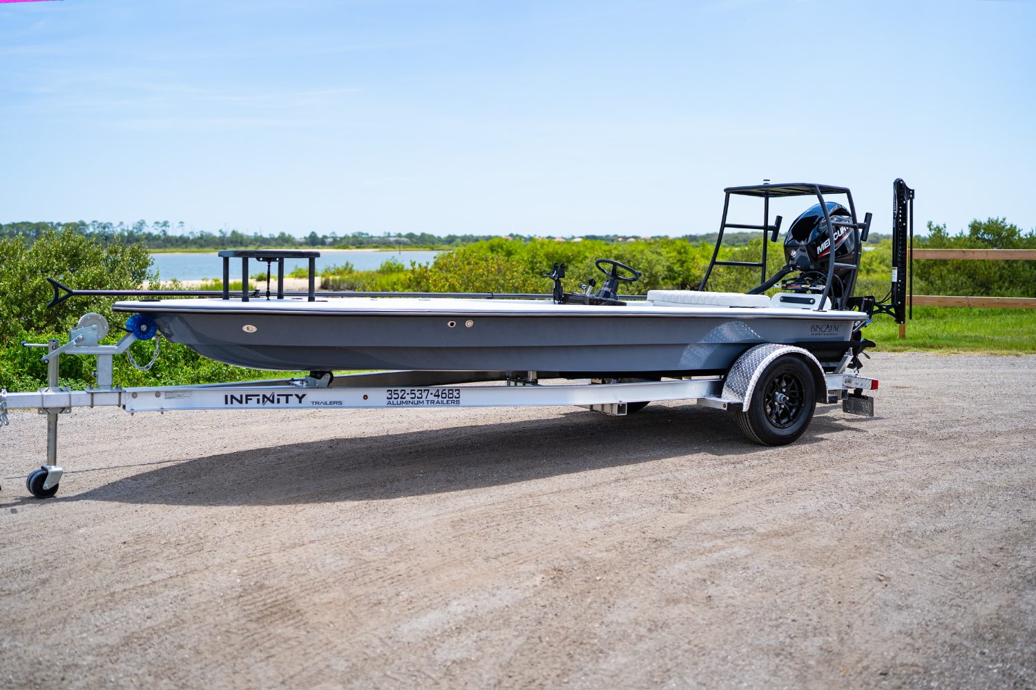 Flats skiff with custom poling platform
